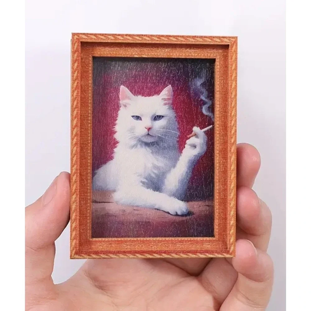 Miniature Smoking White Cat Framed Art Print 3.1